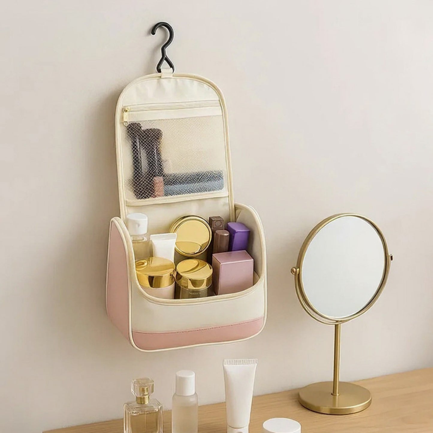 Anna-Kaci Hanging Travel Toiletry Bag with Mesh Pocket and Spacious Compartment Organizer