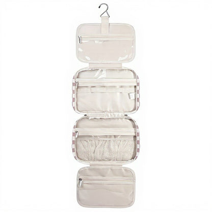 Anna-Kaci Hanging Toiletry Bag with Checkered Pattern and Multi-Layer Compartment Organizer 10.7x8x5.5in