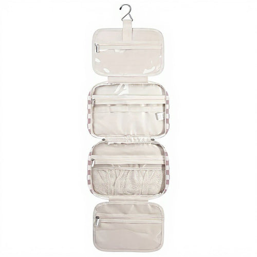 Anna-Kaci Hanging Toiletry Bag with Checkered Pattern and Multi-Layer Compartment Organizer 10.7x8x5.5in