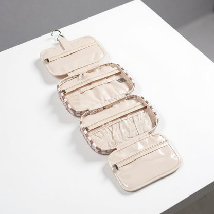 Anna-Kaci Hanging Toiletry Bag with Checkered Pattern and Multi-Layer Compartment Organizer 10.7x8x5.5in