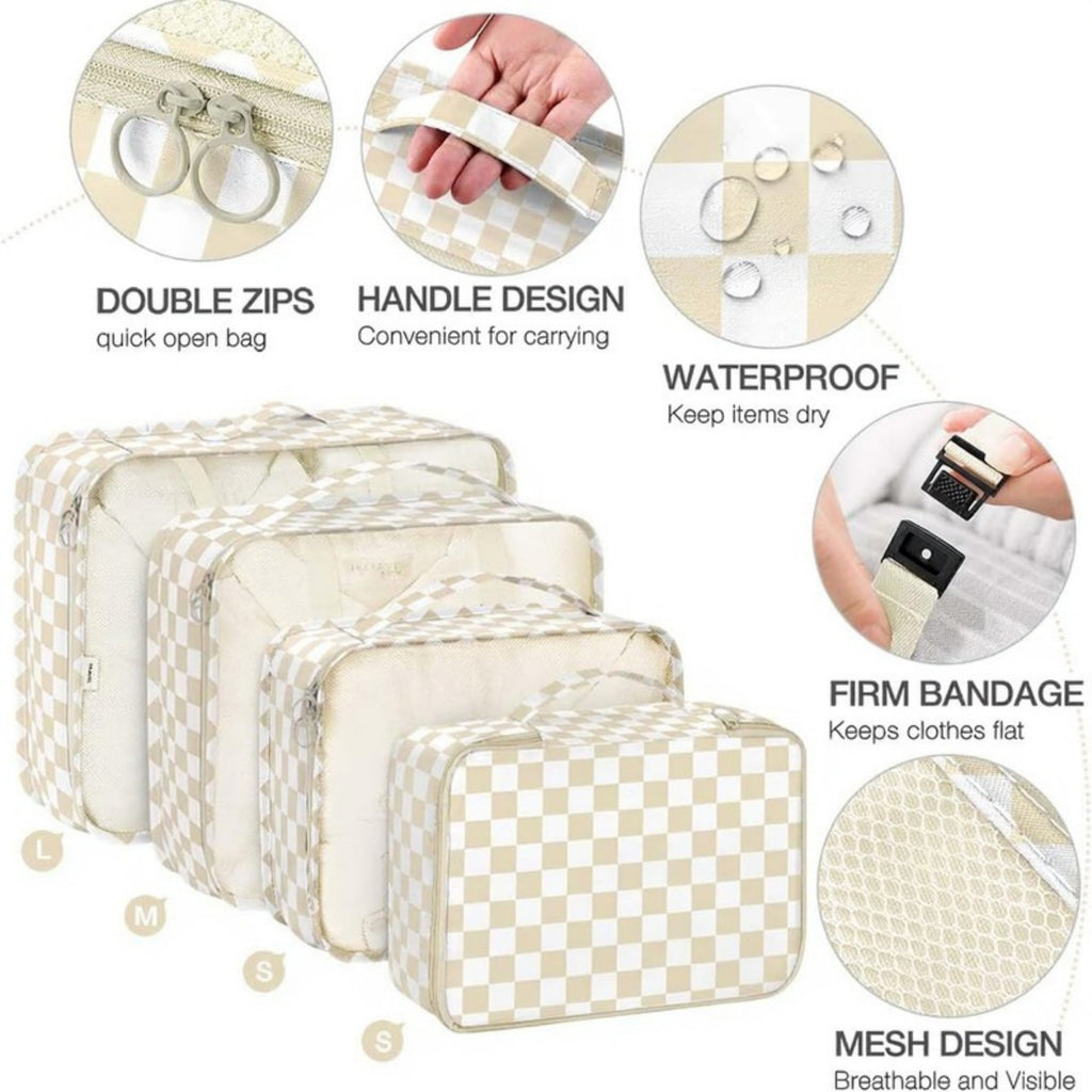 Anna-Kaci 7-Piece Travel Packing Cube Set with Checkered Pattern and Multi-Size Organizers 16x12.5x3.5in