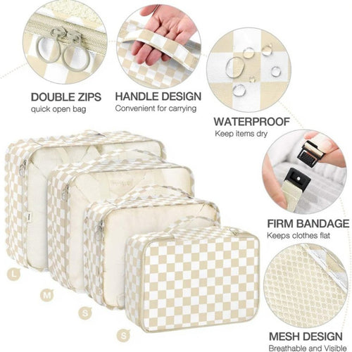 Anna-Kaci 7-Piece Travel Packing Cube Set with Checkered Pattern and Multi-Size Organizers 16x12.5x3.5in