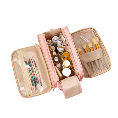 Anna-Kaci Multi-Compartment Travel Makeup Bag with Brush Holder and Transparent Pockets