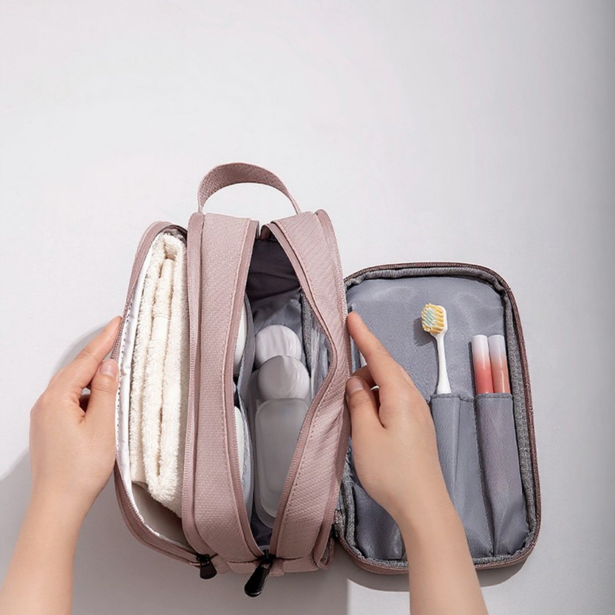 Anna-Kaci Compact Travel Toiletry Bag with Multiple Compartments and Carry Handle