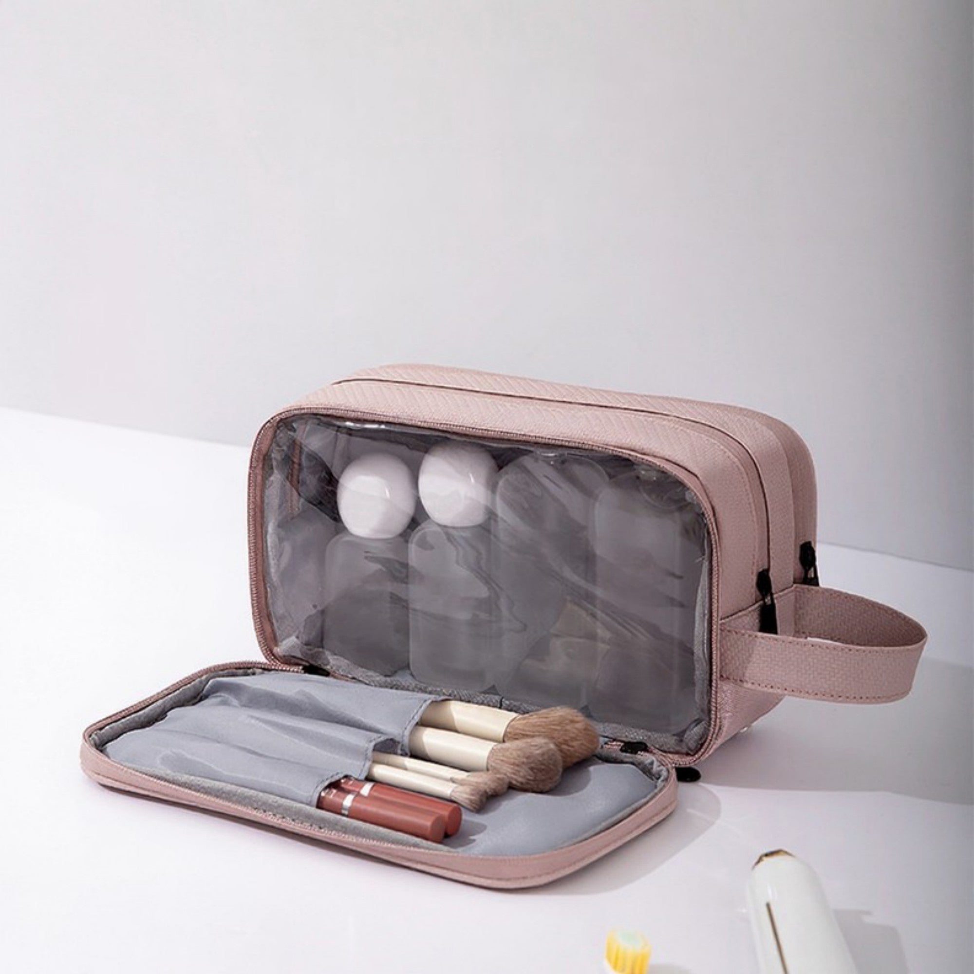 Anna-Kaci Compact Travel Toiletry Bag with Multiple Compartments and Carry Handle