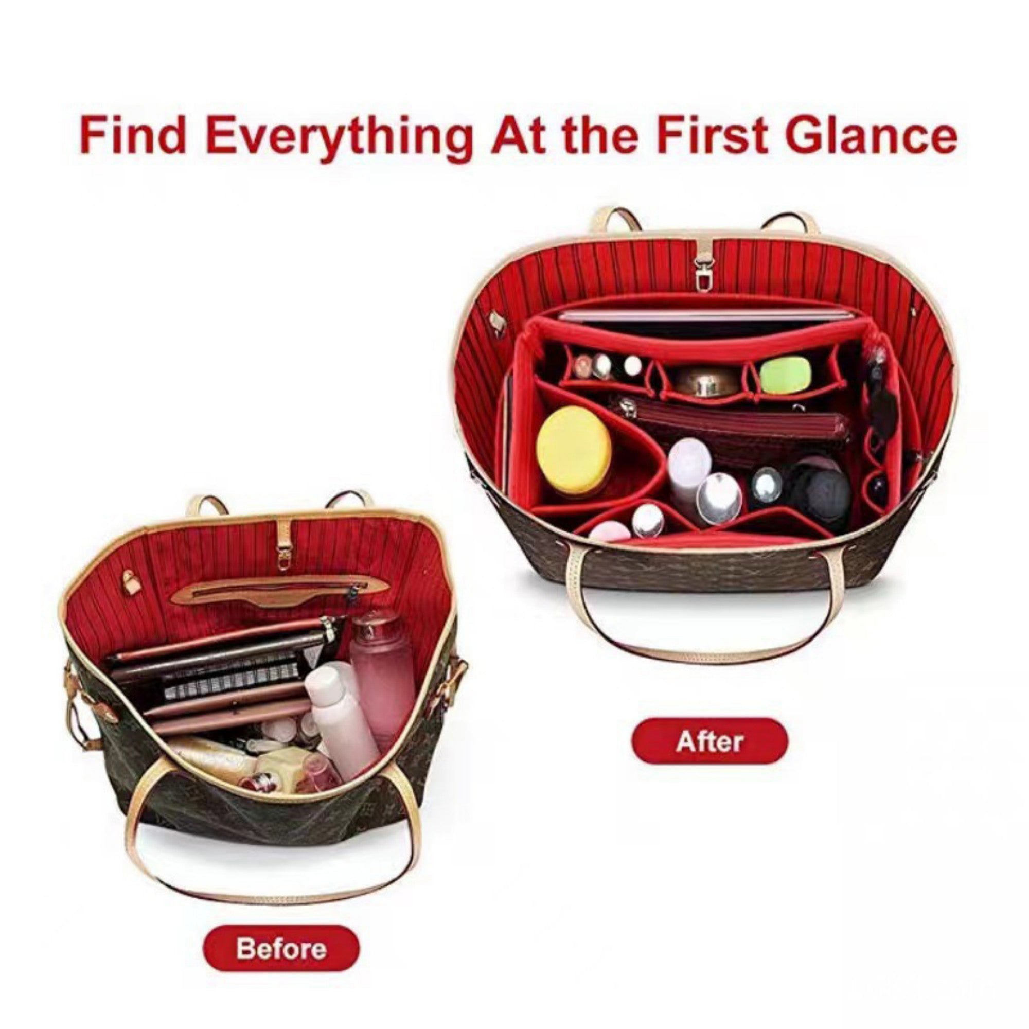 Anna-Kaci Felt Purse Organizer Insert with Multiple Pockets and Zipper Compartment