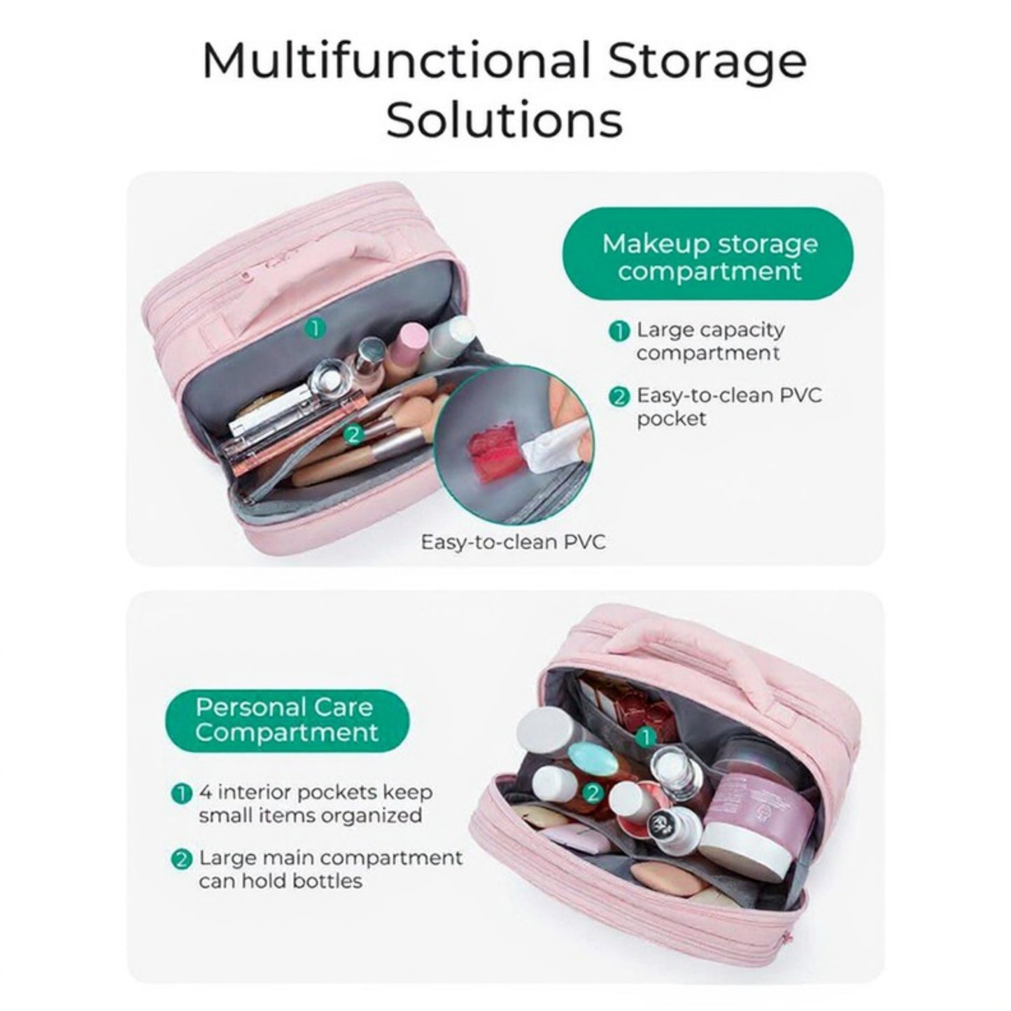 Anna-Kaci Double-Layer Travel Makeup and Toiletry Bag with Quilted Design and Carry Handle