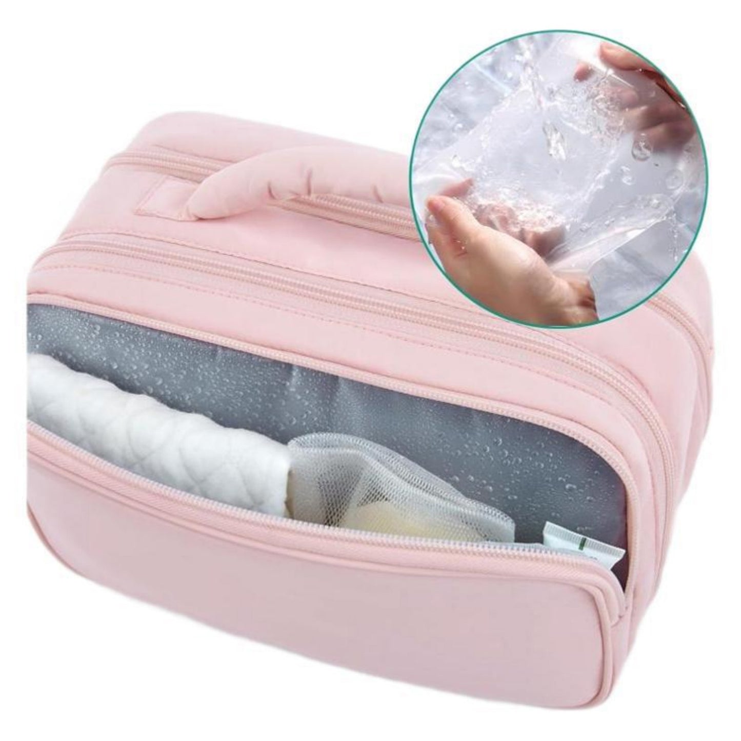 Anna-Kaci Double-Layer Travel Makeup and Toiletry Bag with Quilted Design and Carry Handle