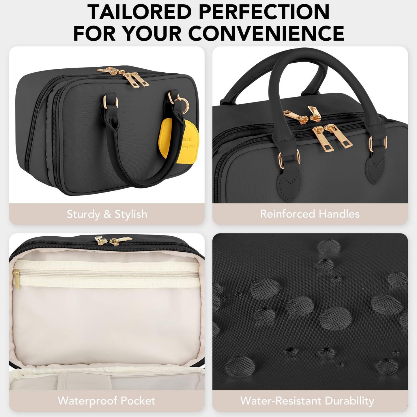 Anna-Kaci Large Capacity Makeup Organizer Bag with Dual Compartments and Brush Holders 9.8x6.3x5.5 inches