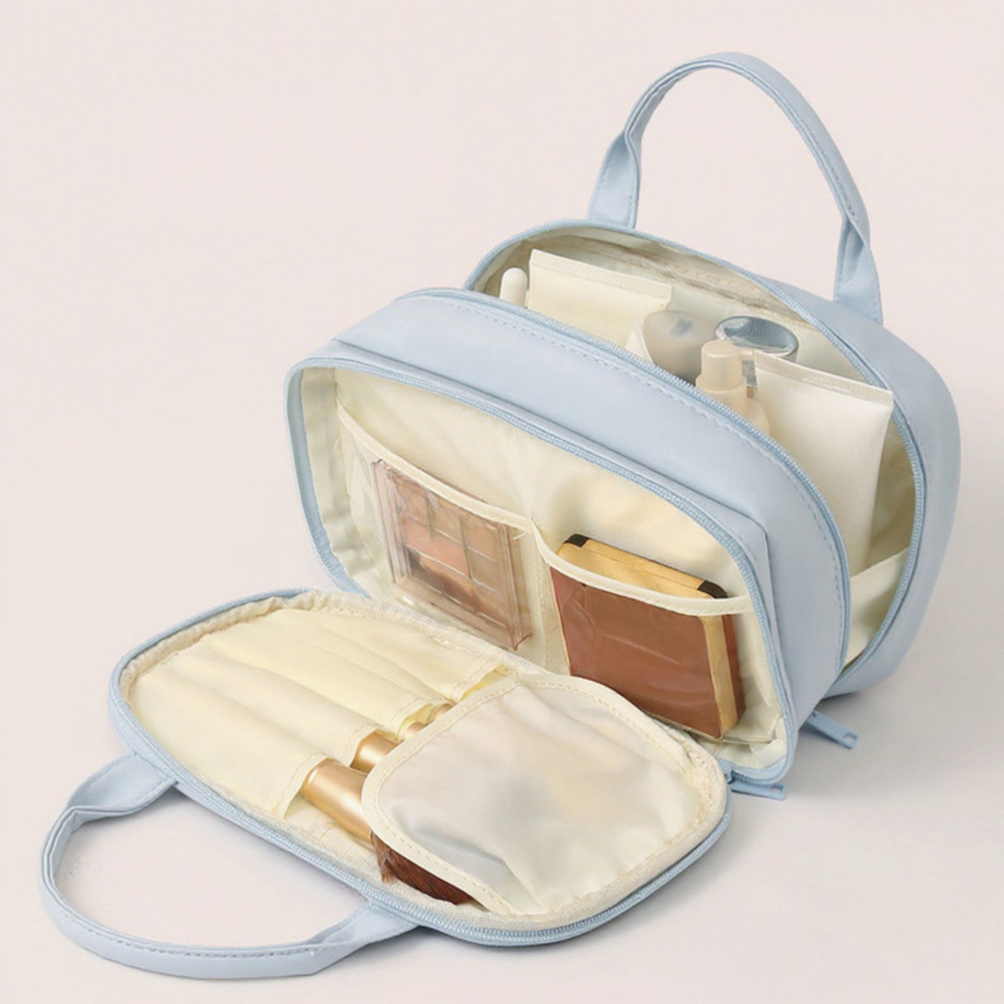 Anna-Kaci Travel Makeup and Toiletry Bag with Dual Compartments and Carry Handle