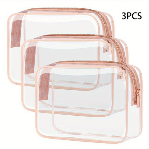 Anna-Kaci 3-Piece Clear Travel Toiletry Bag Set with Zipper Closure and Waterproof PVC Design 7.8x6x2.5IN