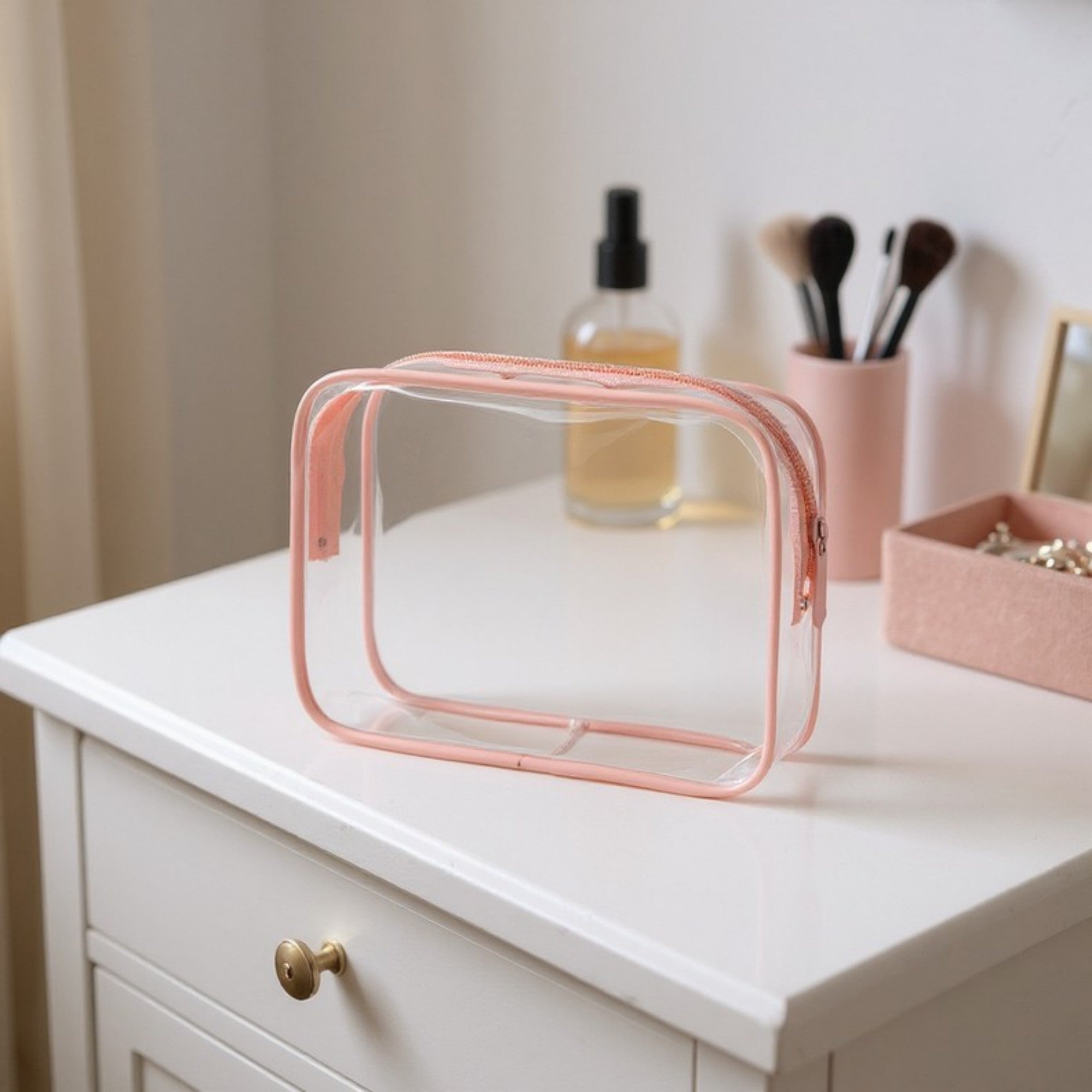 Anna-Kaci 3-Piece Clear Travel Toiletry Bag Set with Zipper Closure and Waterproof PVC Design 7.8x6x2.5IN