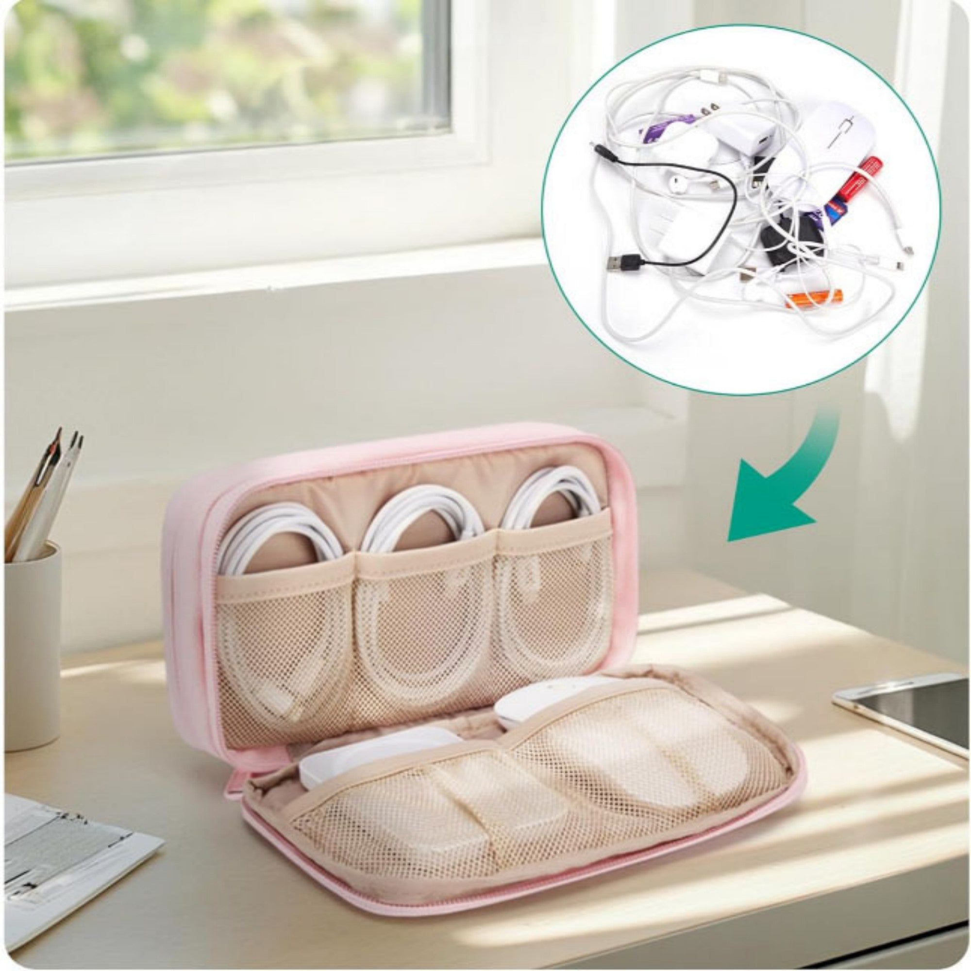 Anna-Kaci Electronic Accessories Organizer Travel Cable Storage Case with Mesh Pockets and Zipper Closure