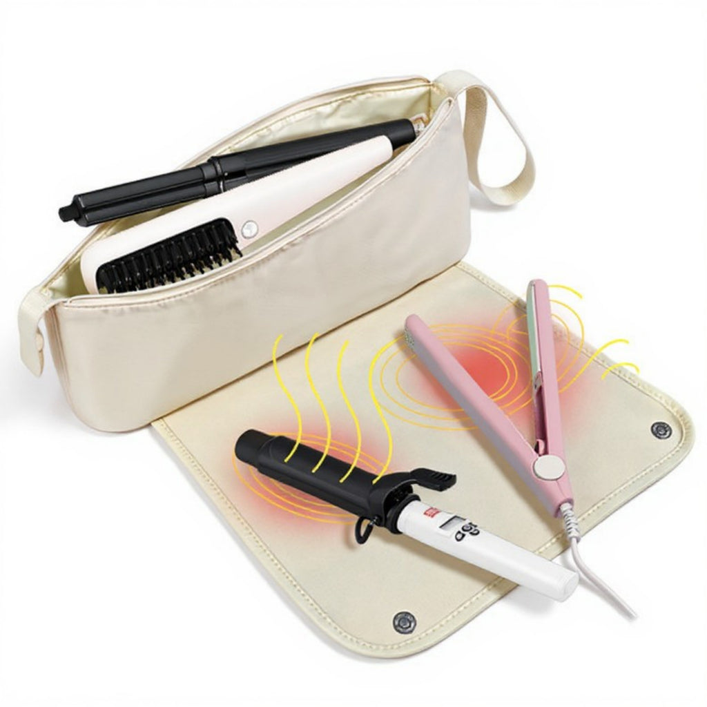 Anna-Kaci Heat-Resistant Hair Tool Storage Bag with Built-In Protective Mat and Travel Handle