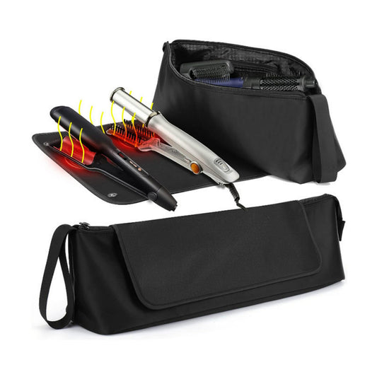 Anna-Kaci Hair Tool Organizer Bag with Heat-Resistant Mat and Multi-Pocket Storage Design