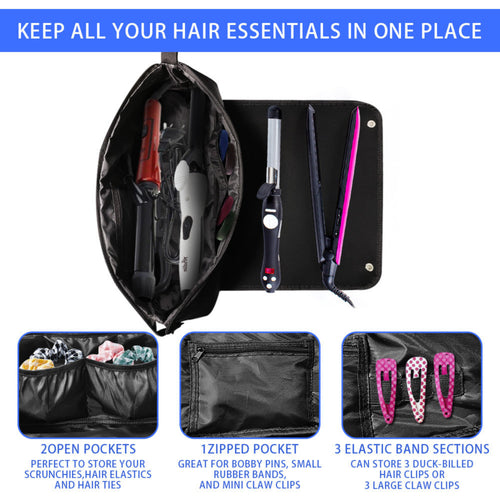 Anna-Kaci Hair Tool Organizer Bag with Heat-Resistant Mat and Multi-Pocket Storage Design