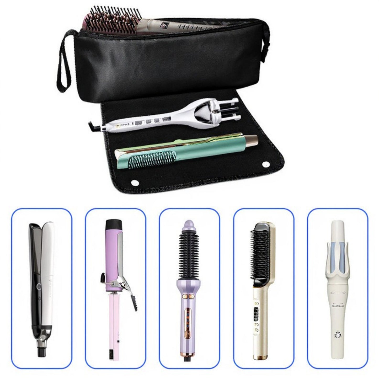 Anna-Kaci Hair Tool Organizer Bag with Heat-Resistant Mat and Multi-Pocket Storage Design