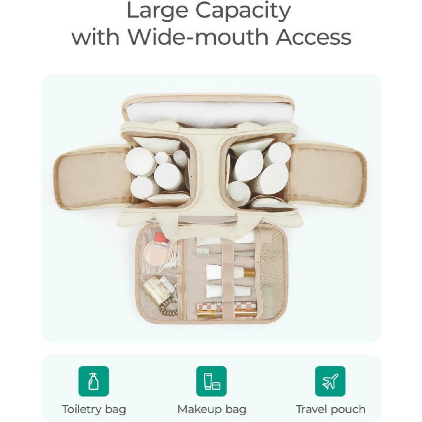 Anna-Kaci Makeup Brush and Toiletry Organizer Bag with Easy-Clean PVC Front Pocket and Elastic Holders