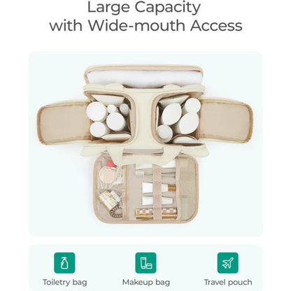 Anna-Kaci Makeup Brush and Toiletry Organizer Bag with Easy-Clean PVC Front Pocket and Elastic Holders