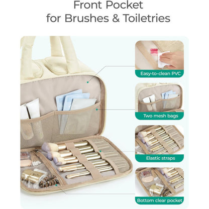 Anna-Kaci Makeup Brush and Toiletry Organizer Bag with Easy-Clean PVC Front Pocket and Elastic Holders