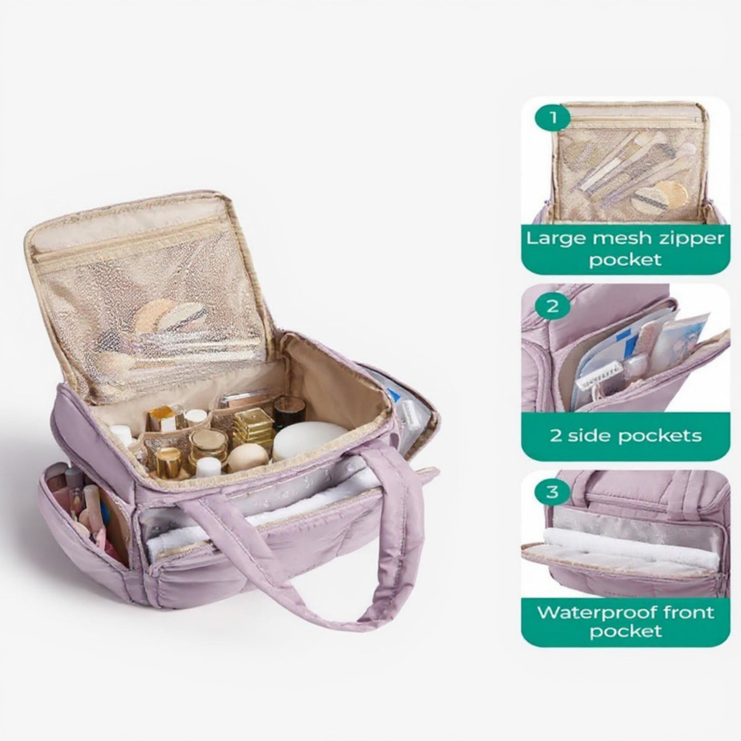 Anna-Kaci Multi-Pocket Travel Makeup and Toiletry Bag with Mesh Zipper Compartment and Waterproof Front Pocket