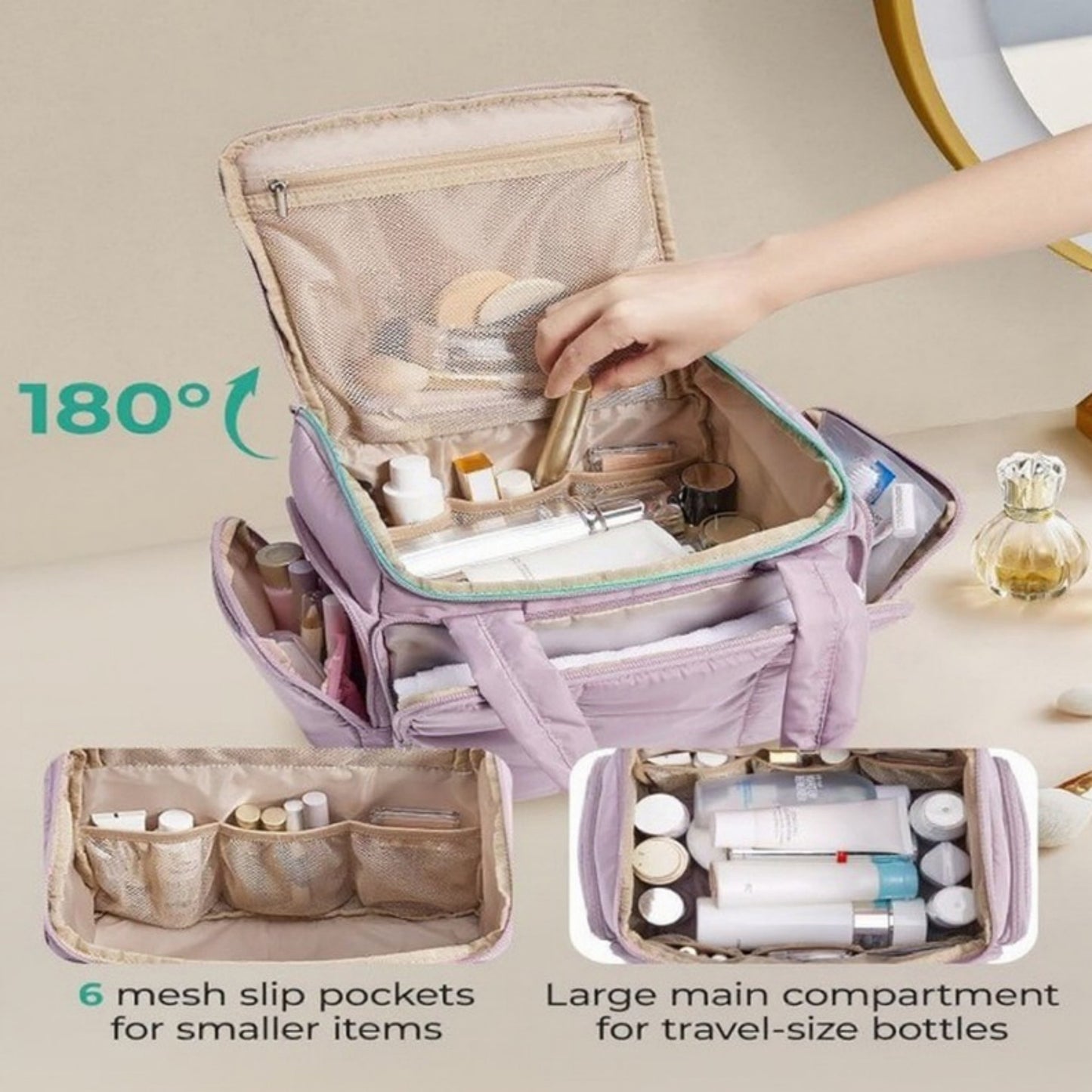 Anna-Kaci Multi-Pocket Travel Makeup and Toiletry Bag with Mesh Zipper Compartment and Waterproof Front Pocket