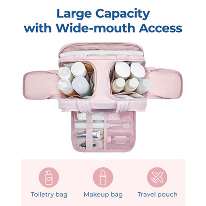 Anna-Kaci Large Capacity Toiletry and Makeup Bag with Wide-Mouth Opening and Multi-Compartment Organizer 12x8.5x5.5in
