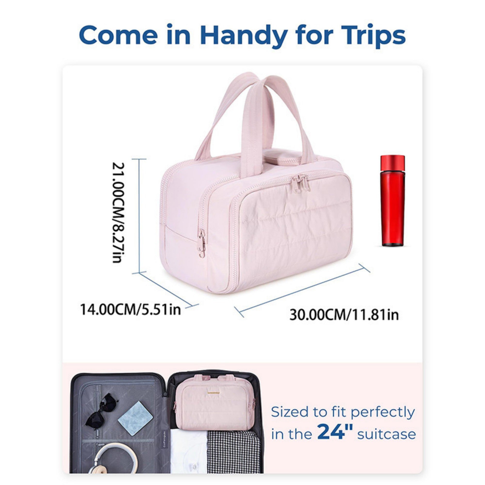 Anna-Kaci Large Capacity Toiletry and Makeup Bag with Wide-Mouth Opening and Multi-Compartment Organizer 12x8.5x5.5in