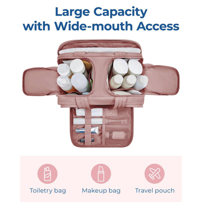 Anna-Kaci Large Capacity Makeup and Toiletry Bag with Wide-Mouth Opening and Travel Organizer Compartments 12x8.3x7.3in