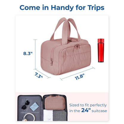 Anna-Kaci Large Capacity Makeup and Toiletry Bag with Wide-Mouth Opening and Travel Organizer Compartments 12x8.3x7.3in