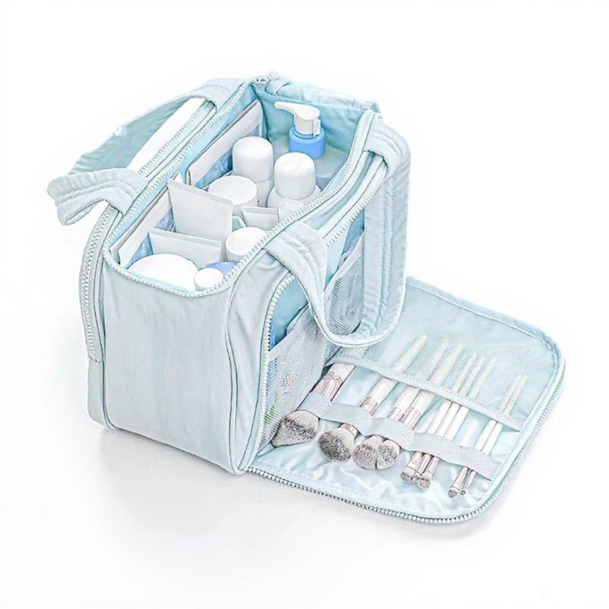 Anna-Kaci Makeup Brush Storage Bag with Zipper Compartments and Carry Handle