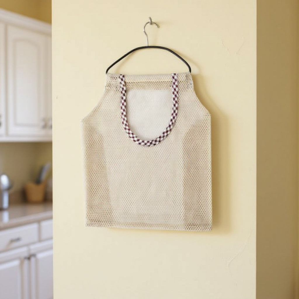 Anna-Kaci Women's Hanging Mesh Storage Bag with Reinforced Checked Handles Breathable Lightweight Organizer