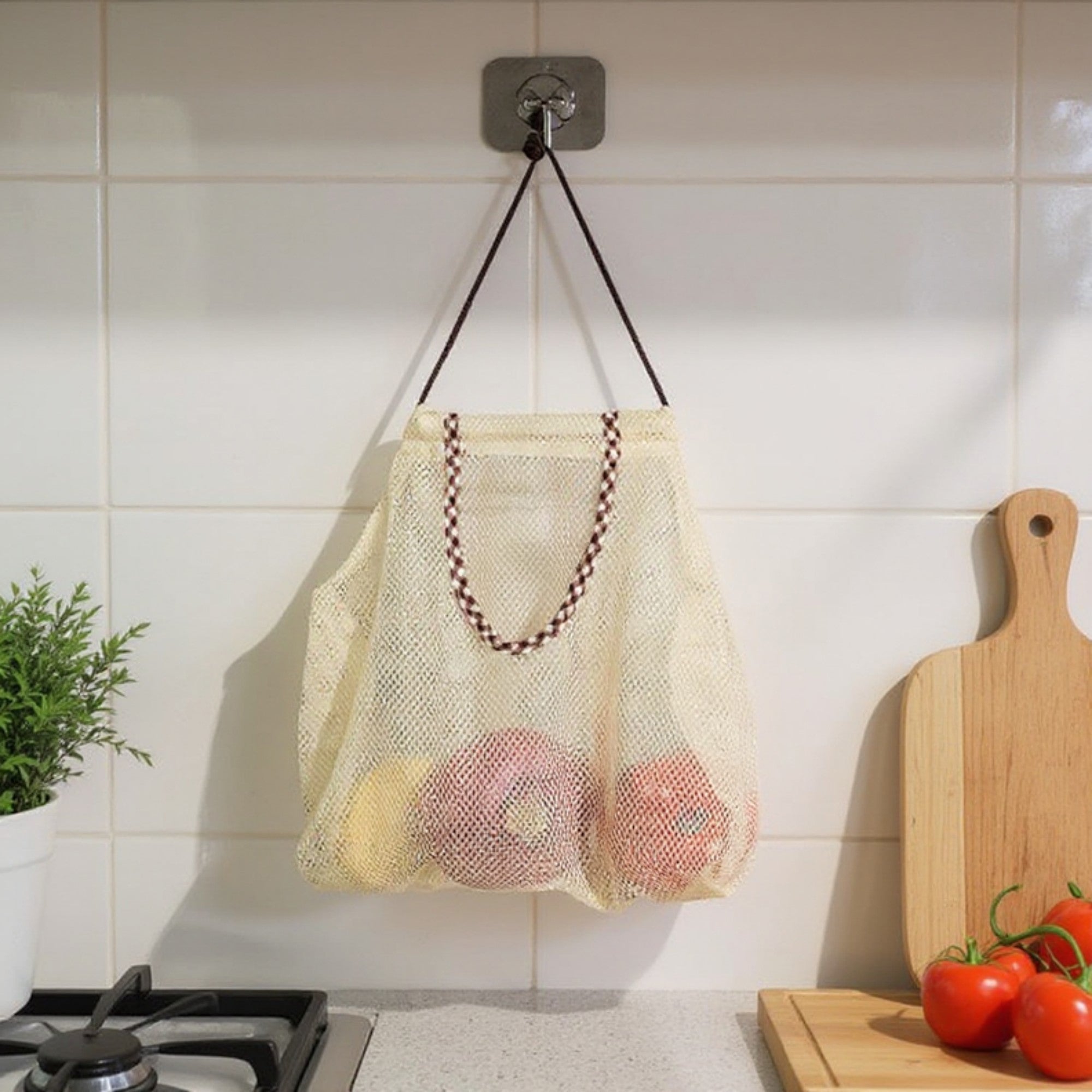 Anna-Kaci Women's Hanging Mesh Storage Bag with Reinforced Checked Handles Breathable Lightweight Organizer