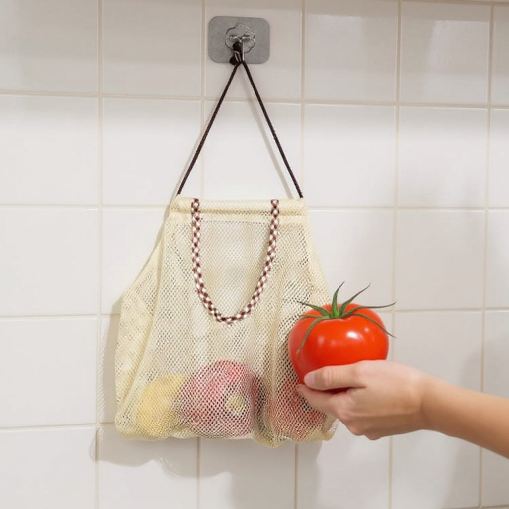 Anna-Kaci Women's Hanging Mesh Storage Bag with Reinforced Checked Handles Breathable Lightweight Organizer