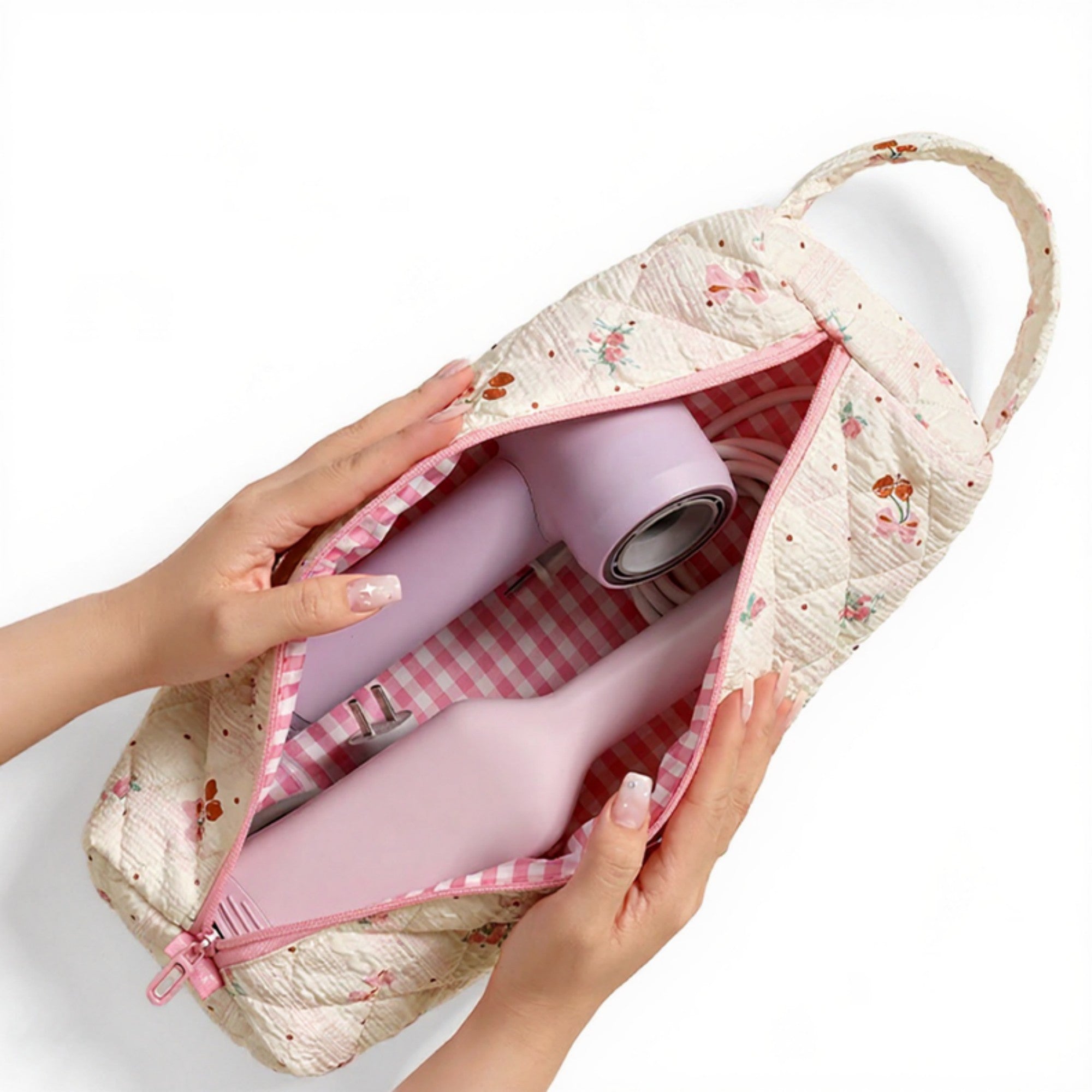 Anna-Kaci Women's Quilted Travel Toiletry Bag with Soft Padded Design Spacious Interior Smooth Zipper and Easy-Carry Top Handle