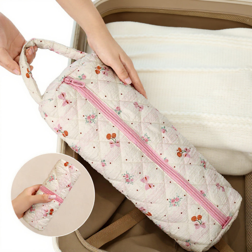 Anna-Kaci Women's Quilted Travel Toiletry Bag with Soft Padded Design Spacious Interior Smooth Zipper and Easy-Carry Top Handle