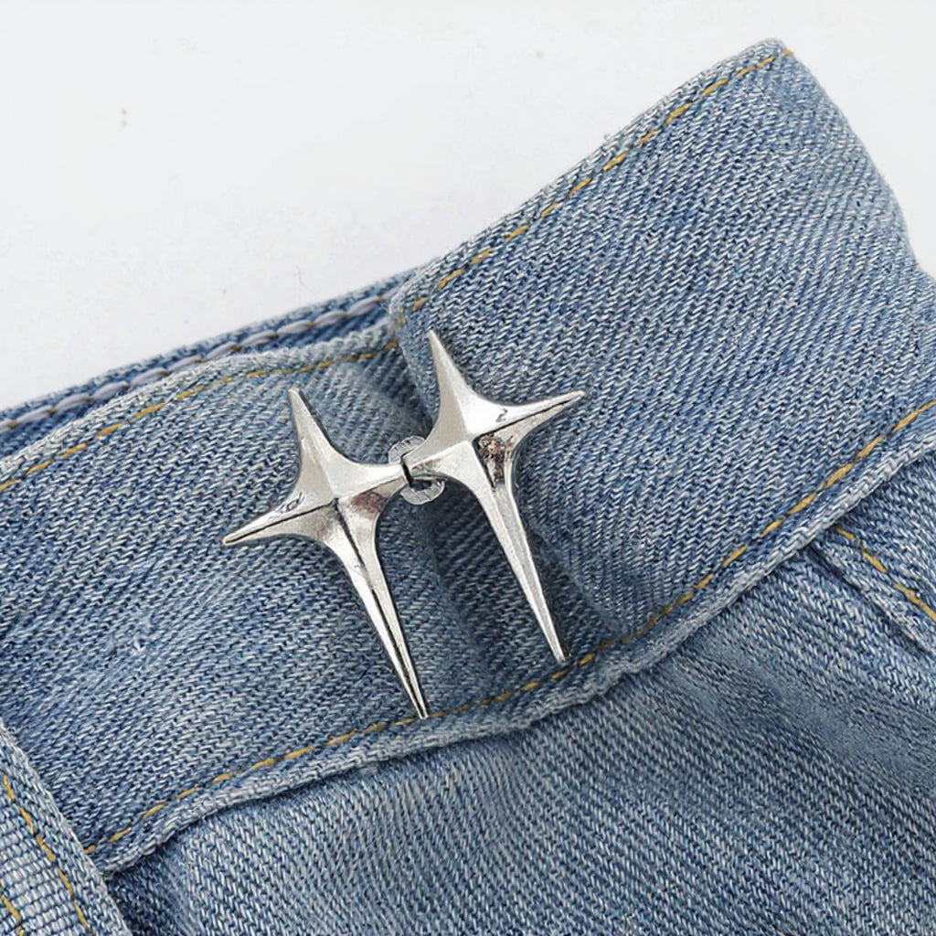 Anna-Kaci 3-Piece Star-Shaped Pant Buckle Extender Set with Sculpted Metal Spike Design for Adjustable Waistroom 1.5x1.4in