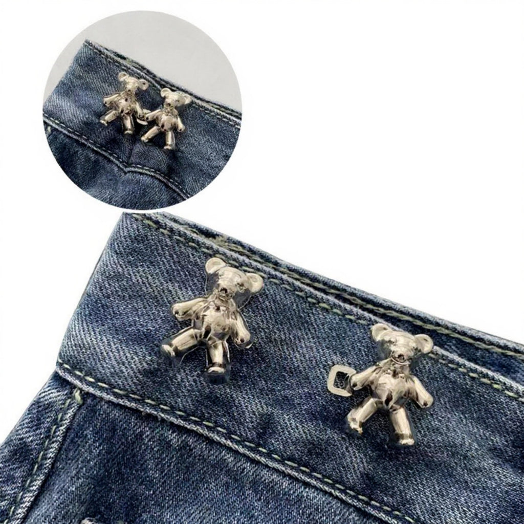 Anna-Kaci 3-Piece Teddy Bear Pant Buckle Extender Set with Sculpted Metal Designs for Adjustable Waistroom 1.5x1.4in
