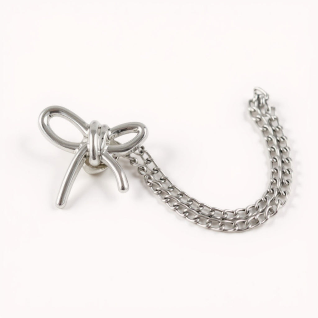 Anna-Kaci 3-Pairs Bow and Chain Decorative Clothing Clip Set with Sculpted Metal Ribbon Design for Stylish Detailing 1.5x1.4in