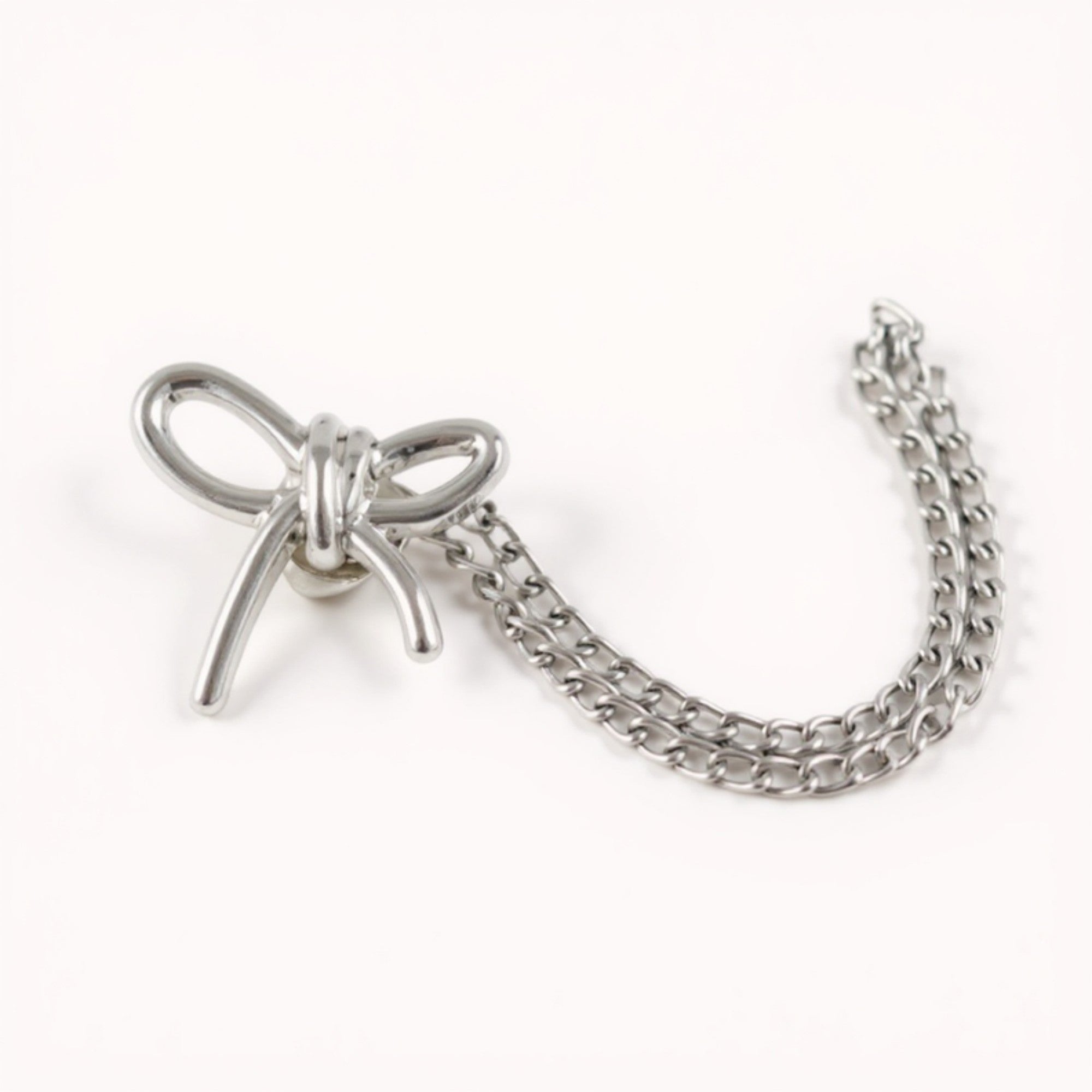 Anna-Kaci 3-Pairs Bow and Chain Decorative Clothing Clip Set with Sculpted Metal Ribbon Design for Stylish Detailing 1.5x1.4in