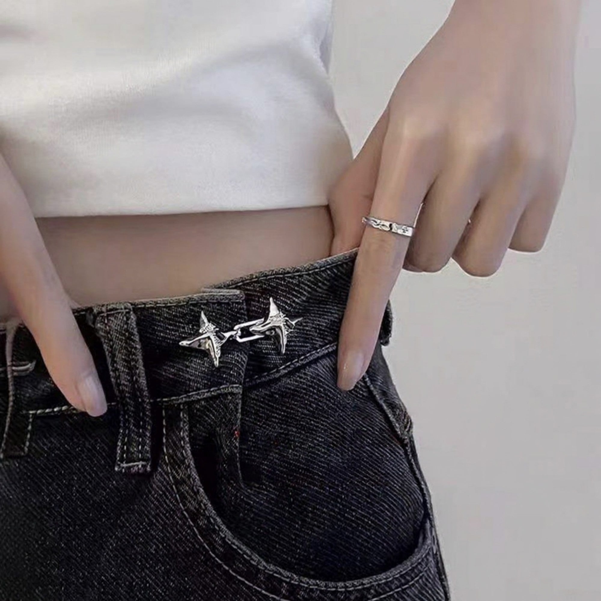Anna-Kaci 3-Piece Star-Shaped Jean Buckle Extender Set with Sculpted Metal Design for Adjustable Fit and Added Waistroom Comfort 0.8in