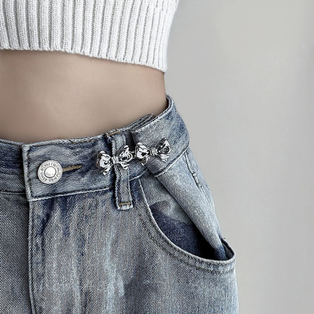 Anna-Kaci 3-Piece Bow-Shaped Jean Waist Extender Set with Decorative Metal Buckle Clips for Stylish Adjustable Fit and Added Waistroom 0.8in