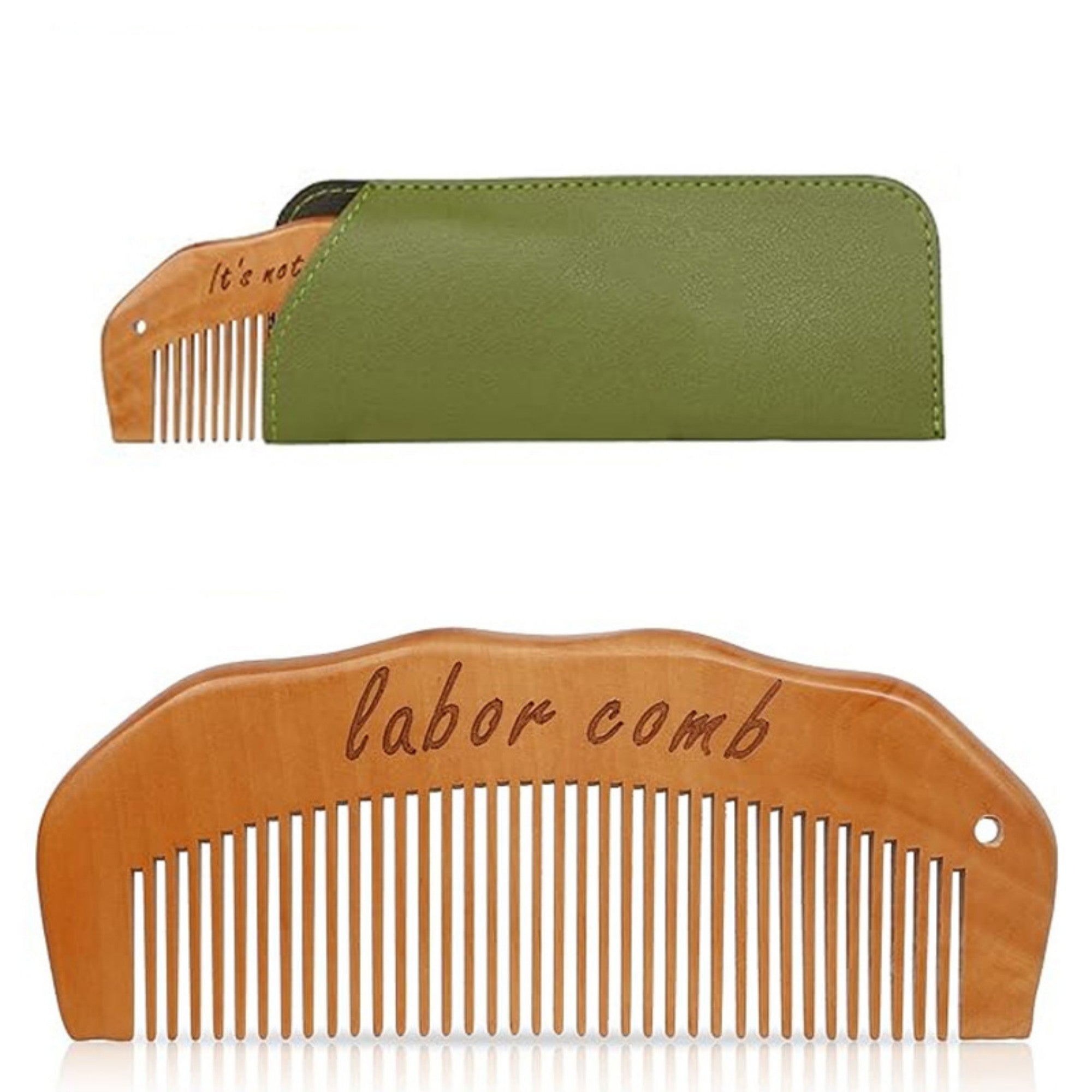 Anna-Kaci Wooden Labor Comb Set with Smooth Wide-Fine Teeth, Engraved Comfort Grip Design, Storage Case, and Hair Loop Styling Tool