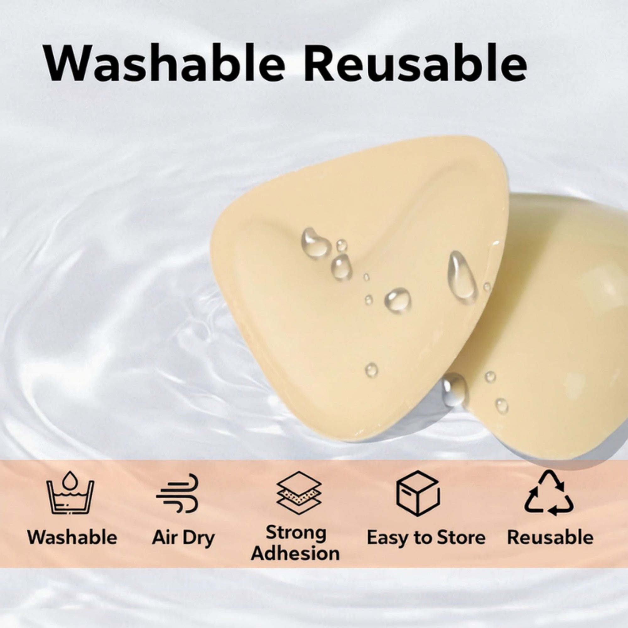 Anna-Kaci Washable Reusable Adhesive Bra Pads with Soft Flexible Shape and Strong Grip Design for Invisible Support 4.5x4.3in