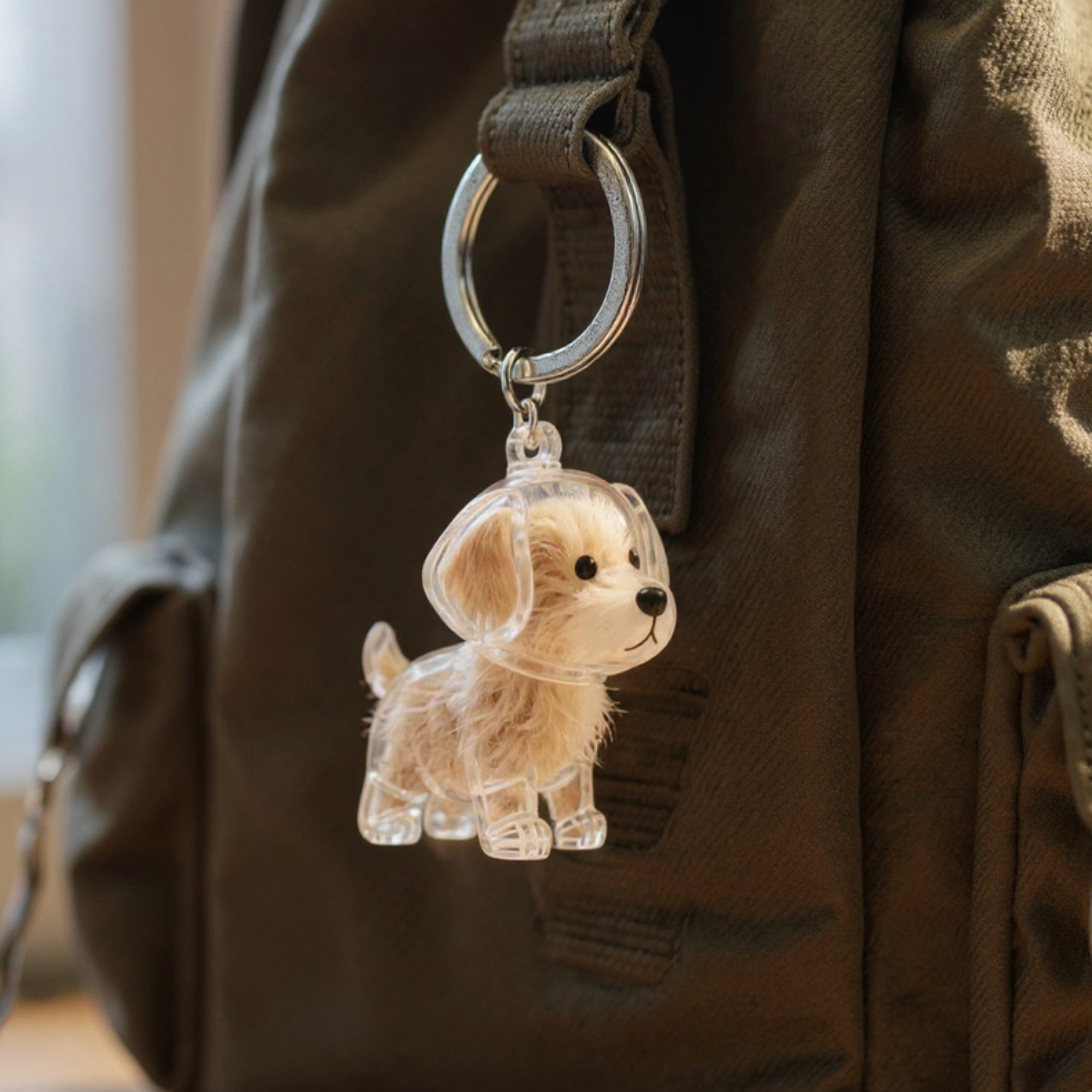 Anna-Kaci Transparent Dog Storage Capsule Keychain with Mini Dog Charm and Keepsake Hair Holder 4in