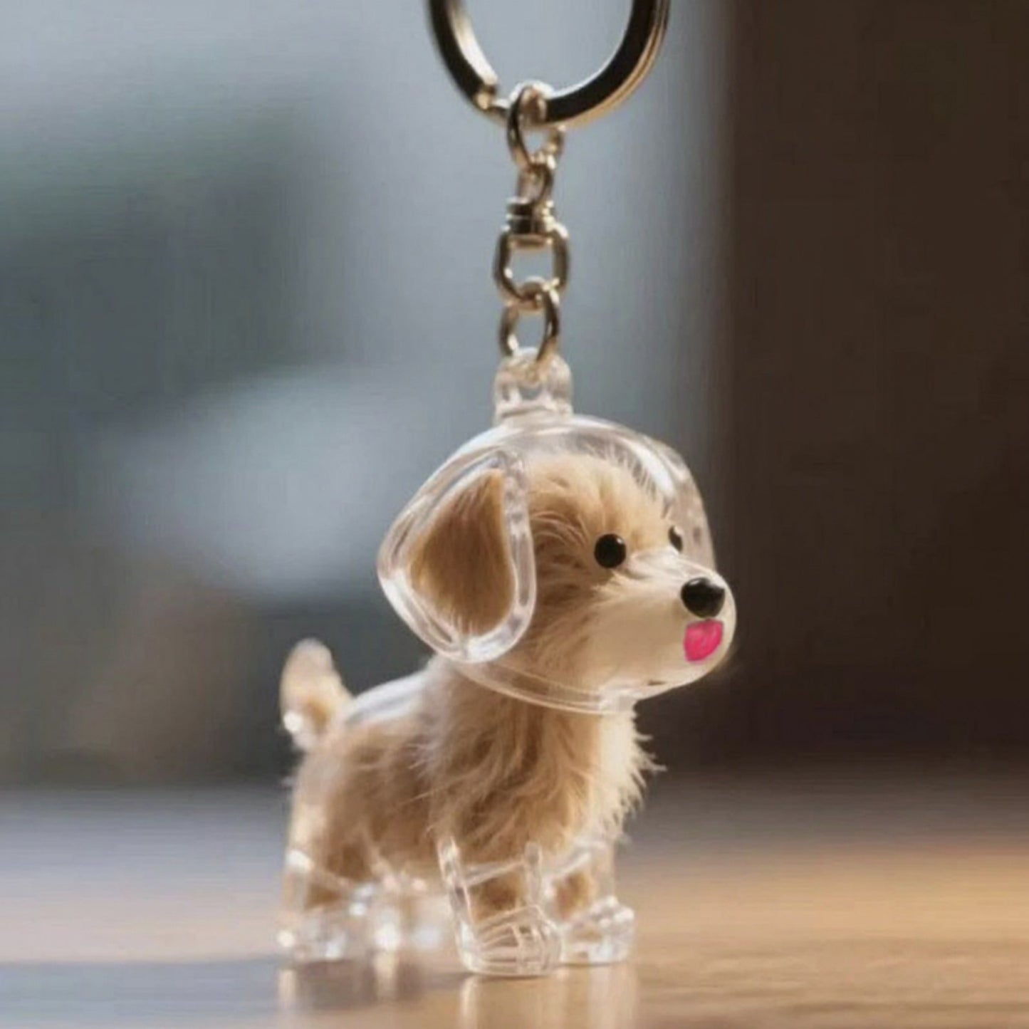 Anna-Kaci Transparent Dog Storage Capsule Keychain with Mini Dog Charm and Keepsake Hair Holder 4in