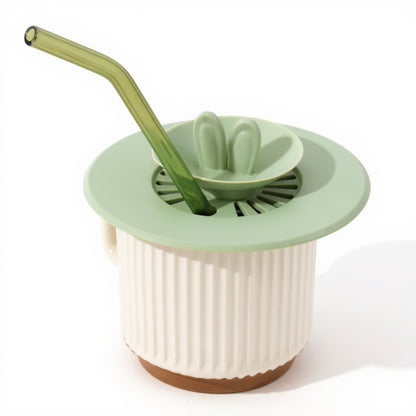 Anna-Kaci Silicone Bunny Ear Cup Lid Dustproof Insulated Drink Cover with Pop Up Vent Seal 4.6x0.7in