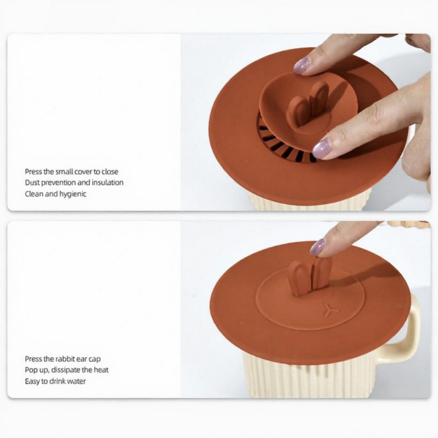 Anna-Kaci Silicone Bunny Ear Cup Lid Dustproof Insulated Drink Cover with Pop Up Vent Seal 4.6x0.7in