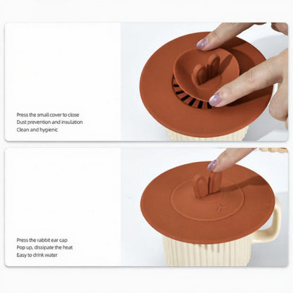 Anna-Kaci Silicone Bunny Ear Cup Lid Dustproof Insulated Drink Cover with Pop Up Vent Seal 4.6x0.7in