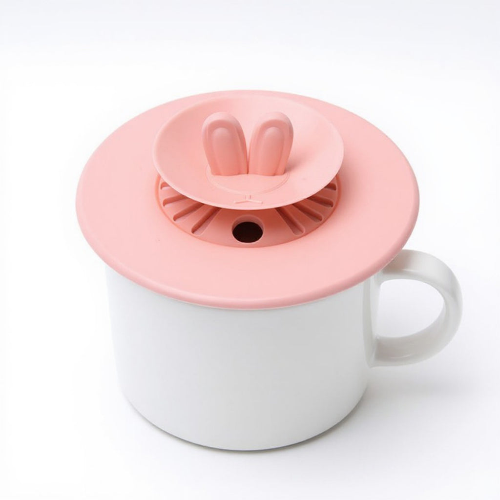Anna-Kaci Silicone Bunny Ear Cup Lid Dustproof Insulated Drink Cover with Pop Up Vent Seal 4.6x0.7in